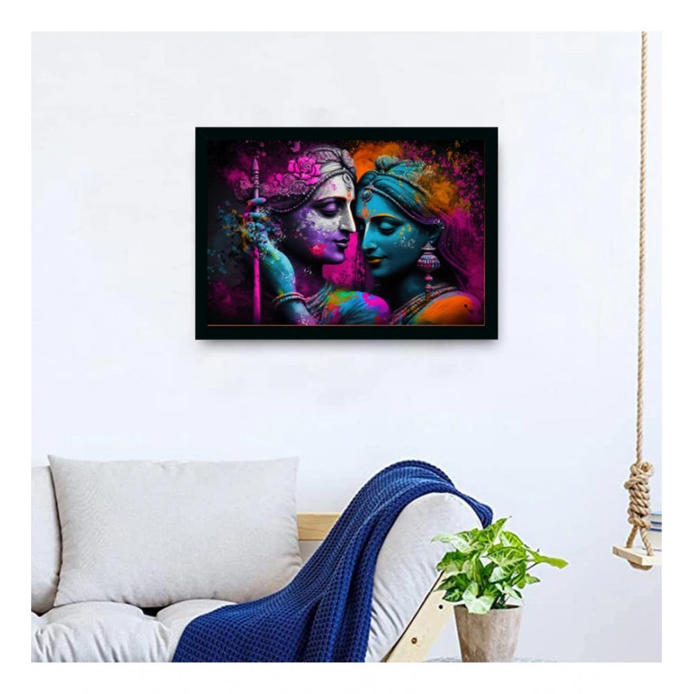 Amfyn Radha Krishna Painting with Synthetic Photo Frame (Multicolor)