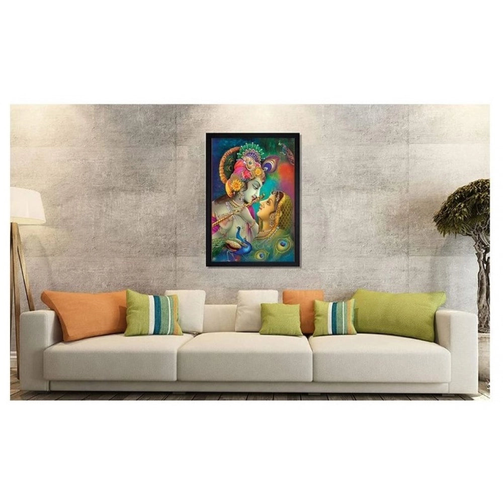 Amfyn Radha Krishna Painting with Synthetic Photo Frame (Multicolor)
