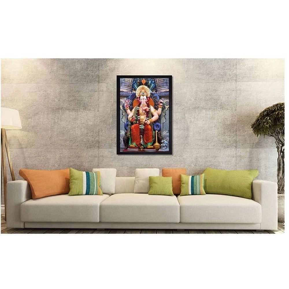 Amfyn Ganesh Photo with Synthetic Photo Frame (Multicolor)