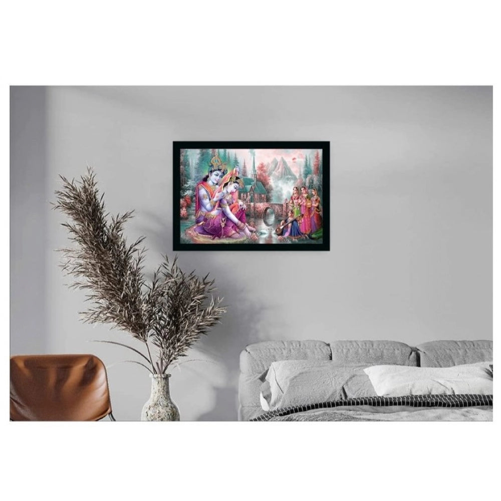Amfyn Radha Krishna Painting with Synthetic Photo Frame (Multicolor)