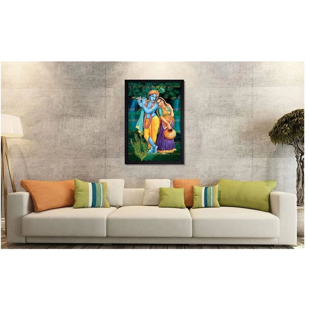 Amfyn Radha Krishna Painting with Synthetic Photo Frame (Multicolor)