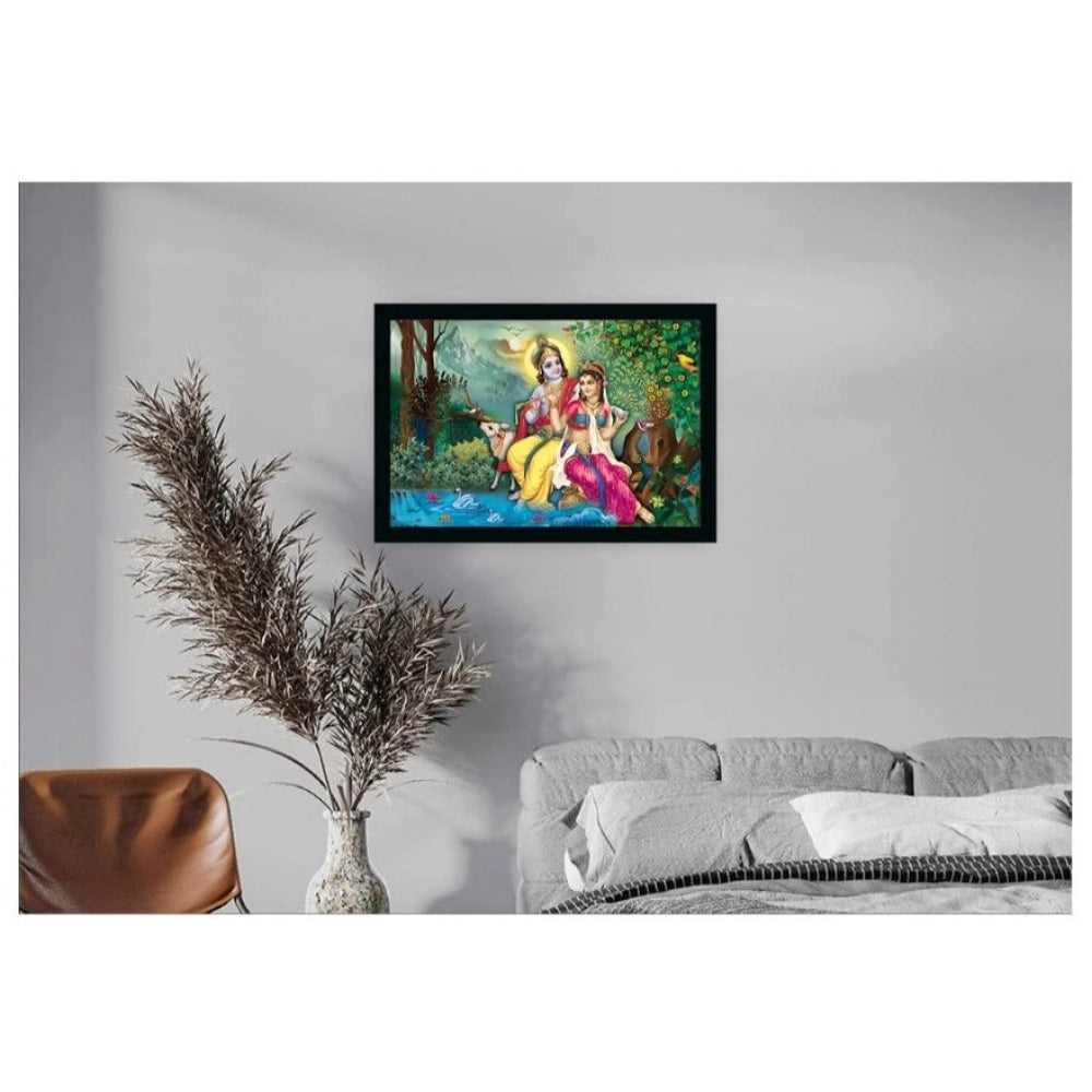 Amfyn Radha Krishna Painting with Synthetic Photo Frame (Multicolor)