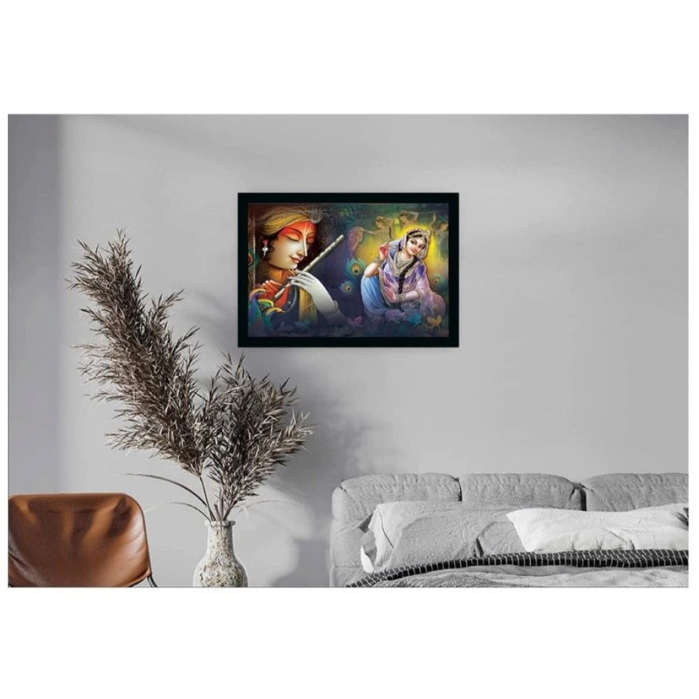 Amfyn Radha Krishna Painting with Synthetic Photo Frame (Multicolor)