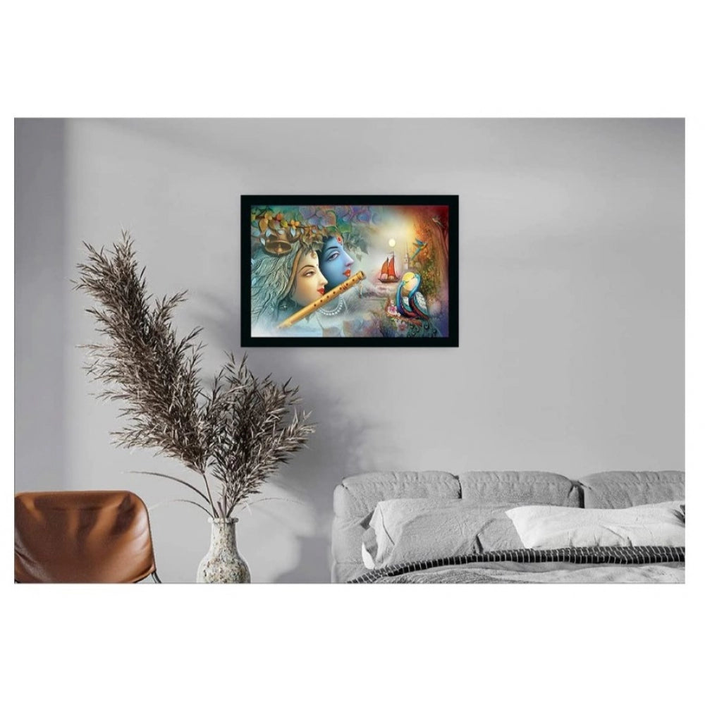 Amfyn Radha Krishna Painting with Synthetic Photo Frame (Multicolor)