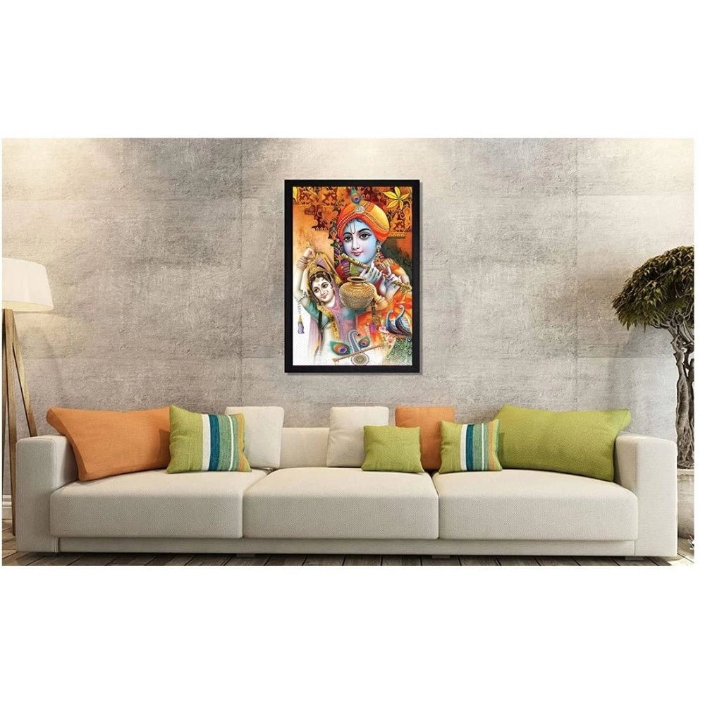 Amfyn Radha Krishna Painting with Synthetic Photo Frame (Multicolor)