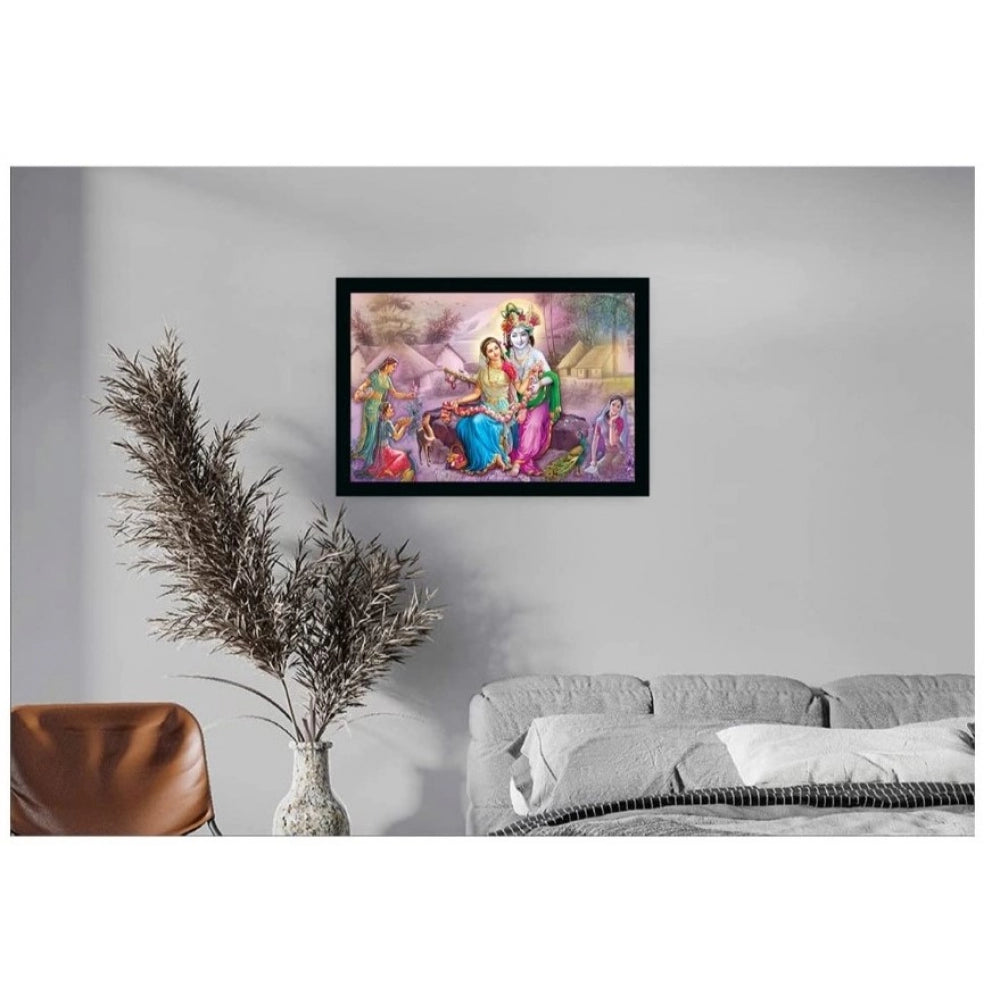 Amfyn Radha Krishna Painting with Synthetic Photo Frame (Multicolor)