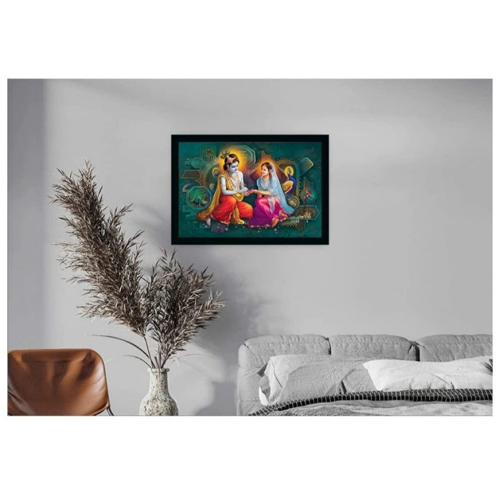 Amfyn Radha Krishna Painting with Synthetic Photo Frame (Multicolor)