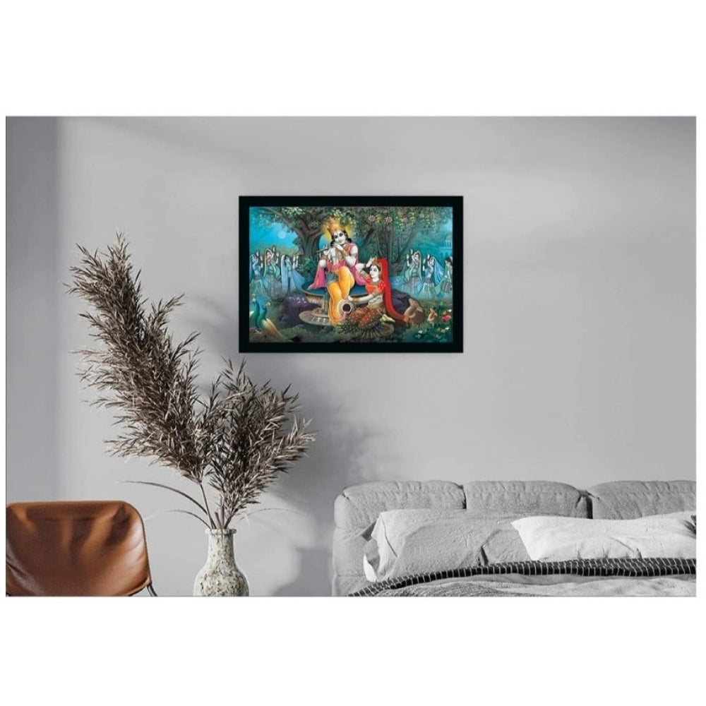 Amfyn Radha Krishna Painting with Synthetic Photo Frame (Multicolor)