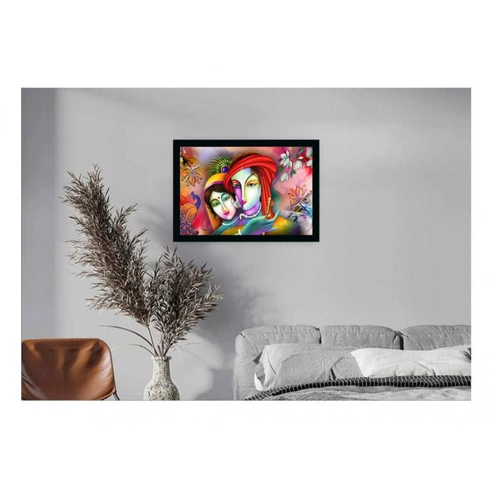 Amfyn Radha Krishna Painting Vinyl Sparkle Coated with Synthetic Photo Frame (Multicolor)