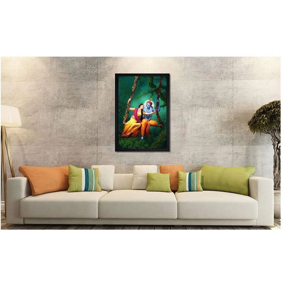 Amfyn Radha Krishna Painting with Synthetic Photo Frame (Multicolor)
