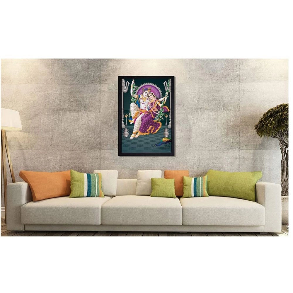 Amfyn Radha Krishna Painting with Synthetic Photo Frame (Multicolor)