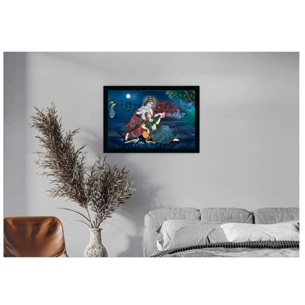 Amfyn Radha Krishna Painting with Synthetic Photo Frame (Multicolor)