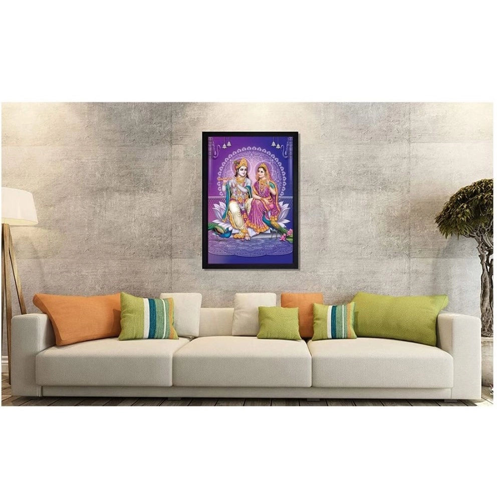 Amfyn Radha Krishna Painting with Synthetic Photo Frame (Multicolor)