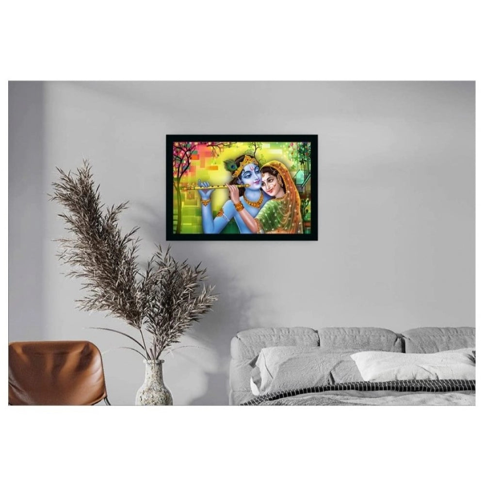 Amfyn Radha Krishna Painting with Synthetic Photo Frame (Multicolor)