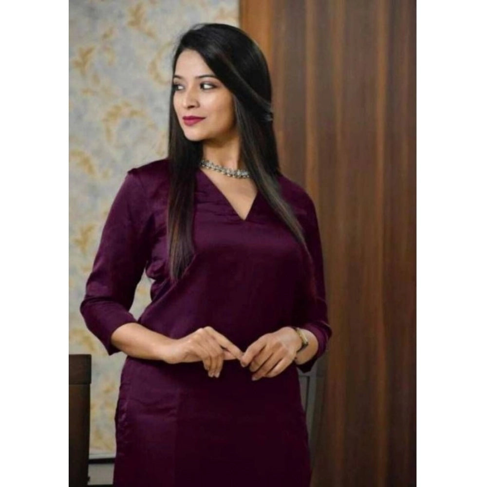 Amfyn Women's Casual 3/4th Sleeve Solid Jam Cotton kurti With Pant Set (Purple)