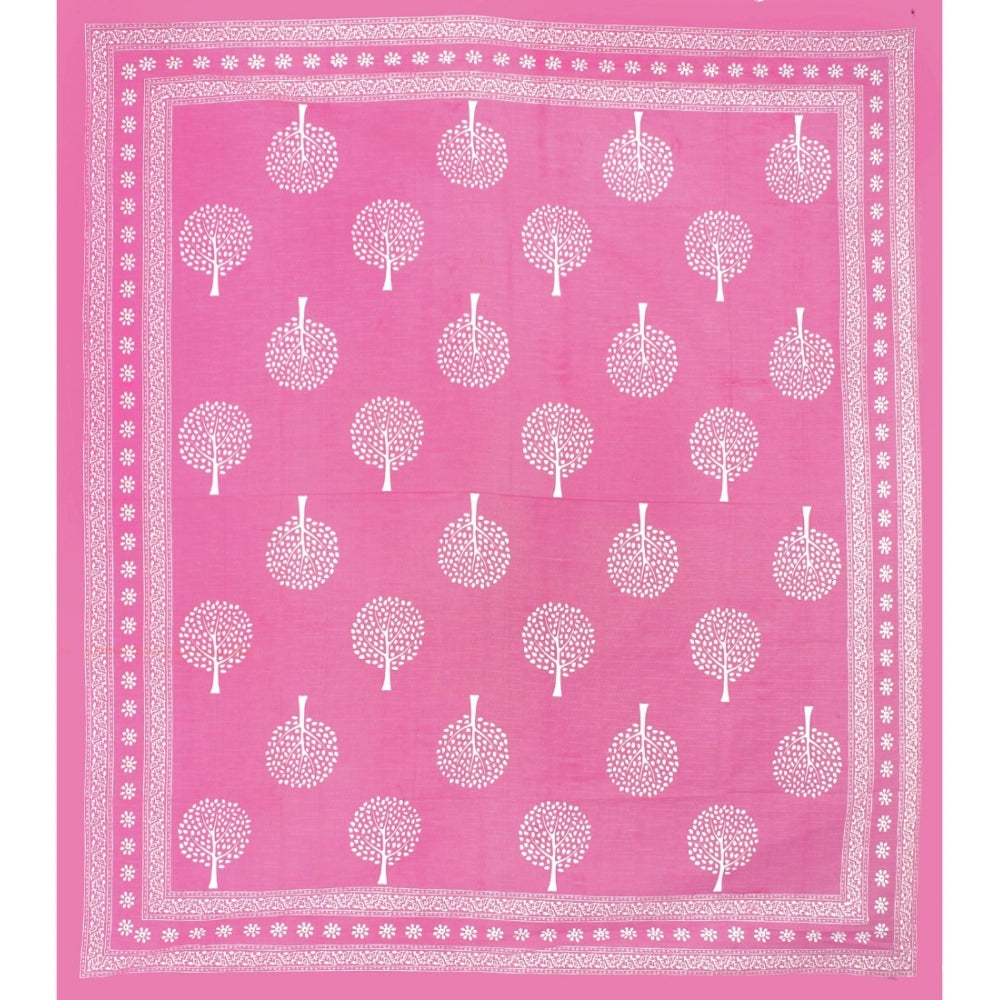 Amfyn Cotton Printed Queen Size Bedsheet With 2 Pillow Covers (Pink, 90x100 Inch)