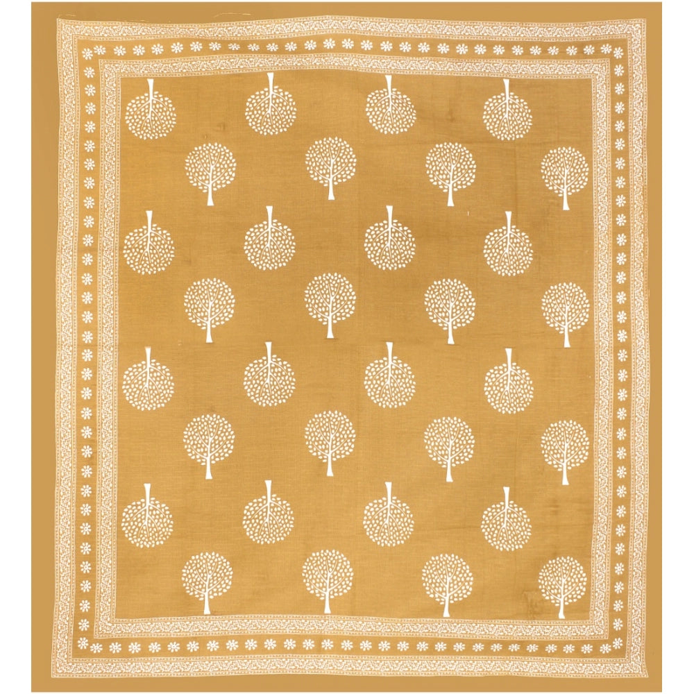 Amfyn Cotton Printed Queen Size Bedsheet With 2 Pillow Covers (Mustard, 90x100 Inch)