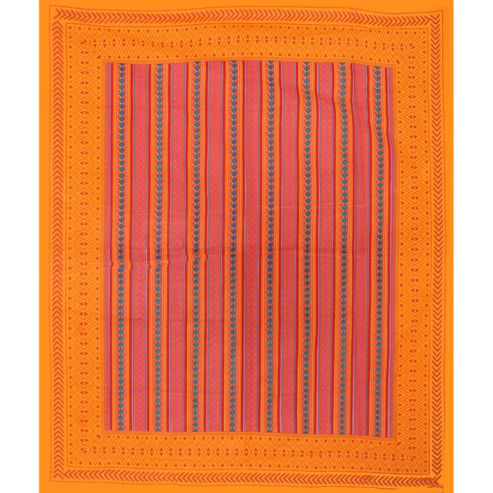 Amfyn Cotton Printed Queen Size Bedsheet With 2 Pillow Covers (Mustard, 90x100 Inch)