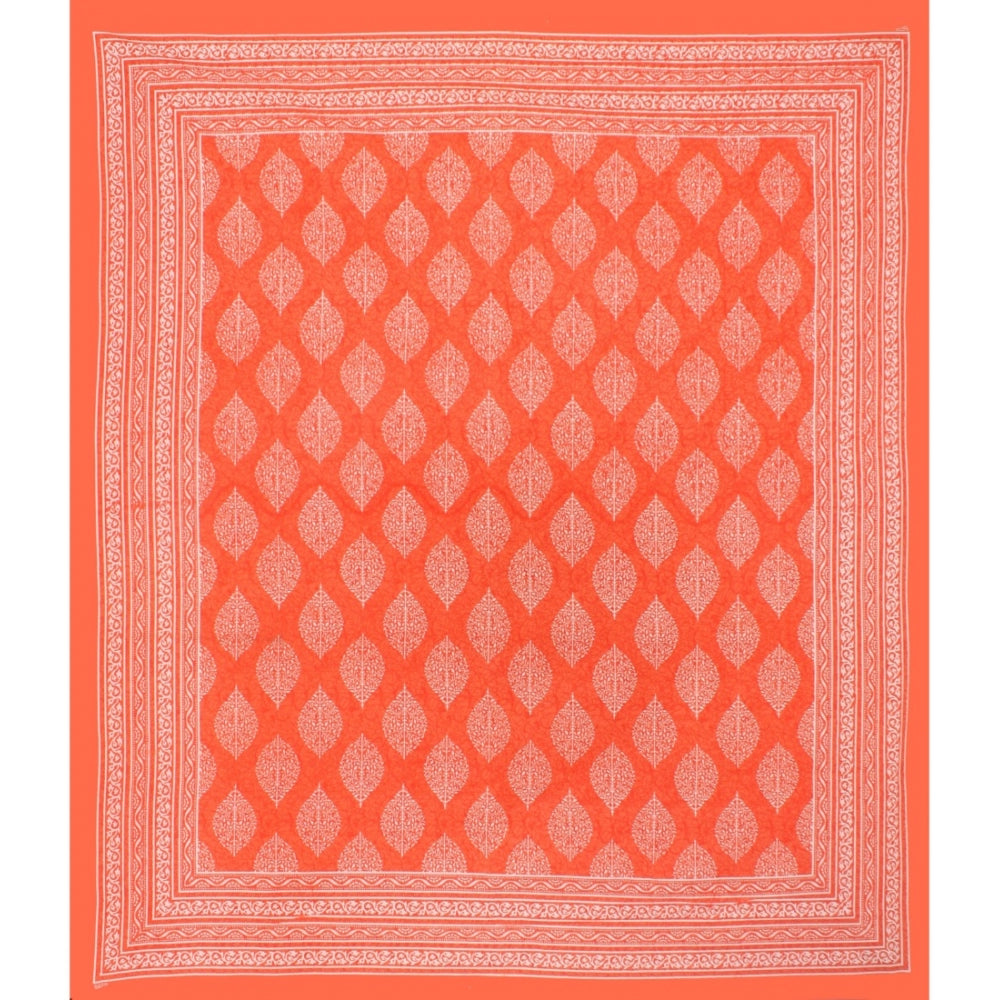 Amfyn Cotton Printed Queen Size Bedsheet With 2 Pillow Covers (Orange, 90x100 Inch)