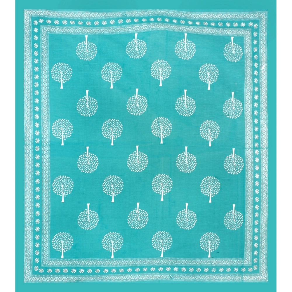 Amfyn Cotton Printed Queen Size Bedsheet With 2 Pillow Covers (Sky Blue, 90x100 Inch)