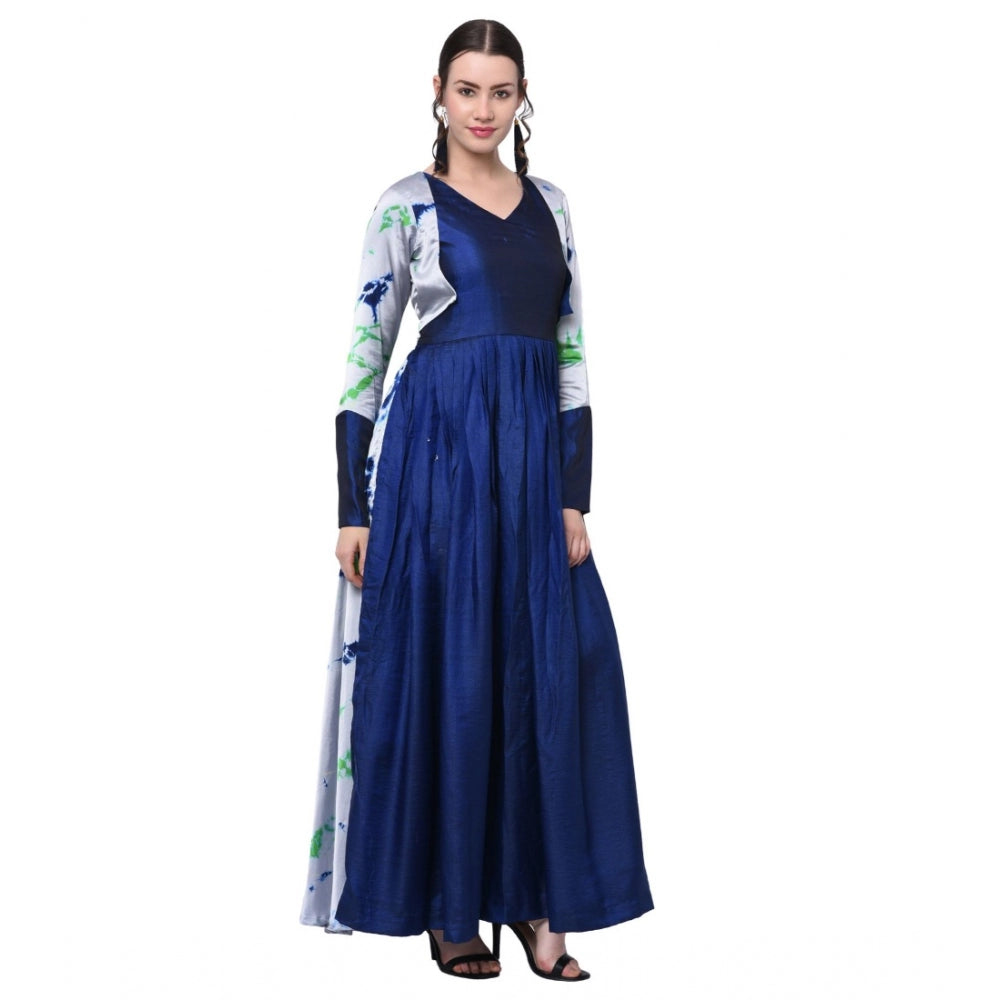 Amfyn Women's Cotton Blend Solid Full Sleeves Dress (Blue)