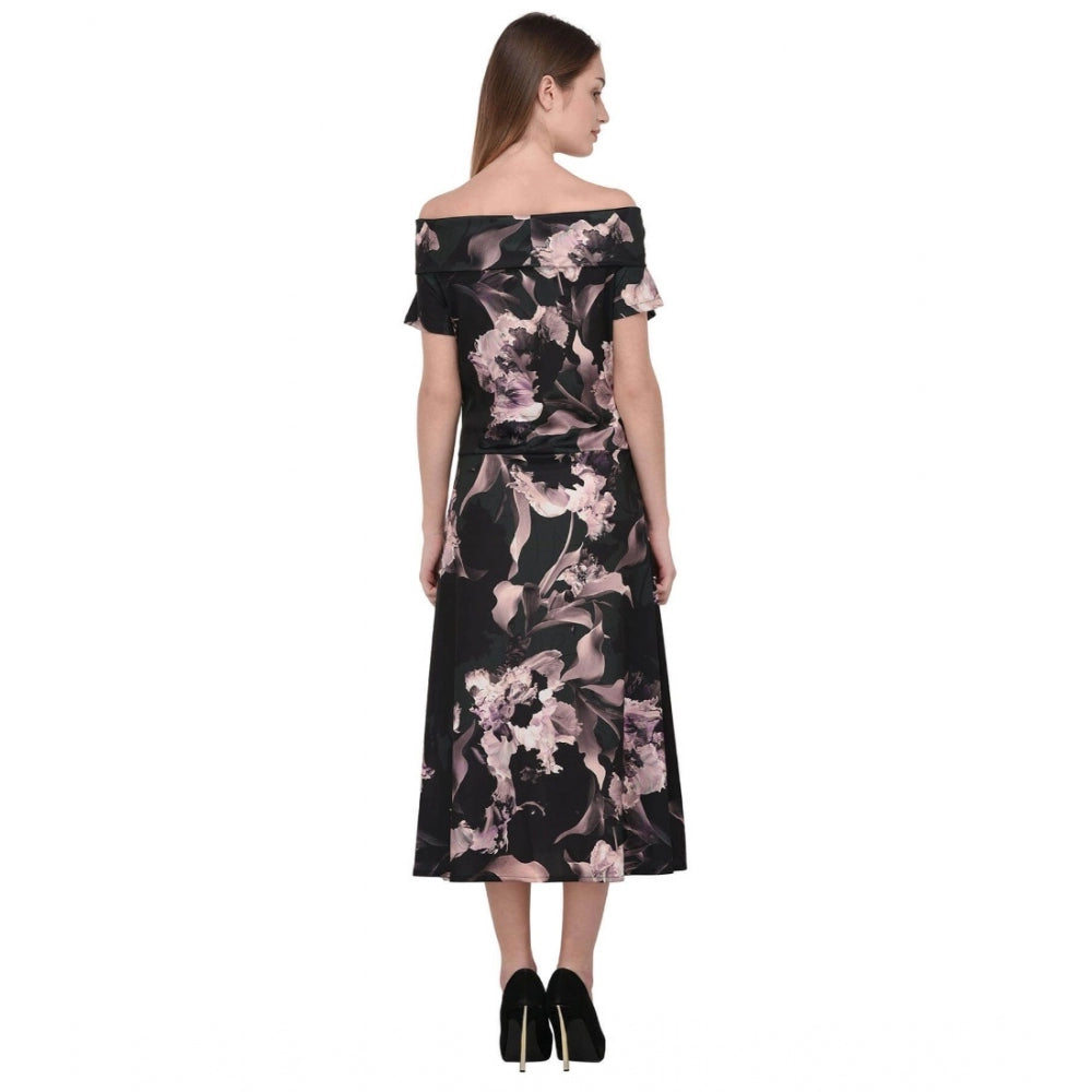 Amfyn Women's Cotton Blend Abstract Short Sleeves Dress (Black)