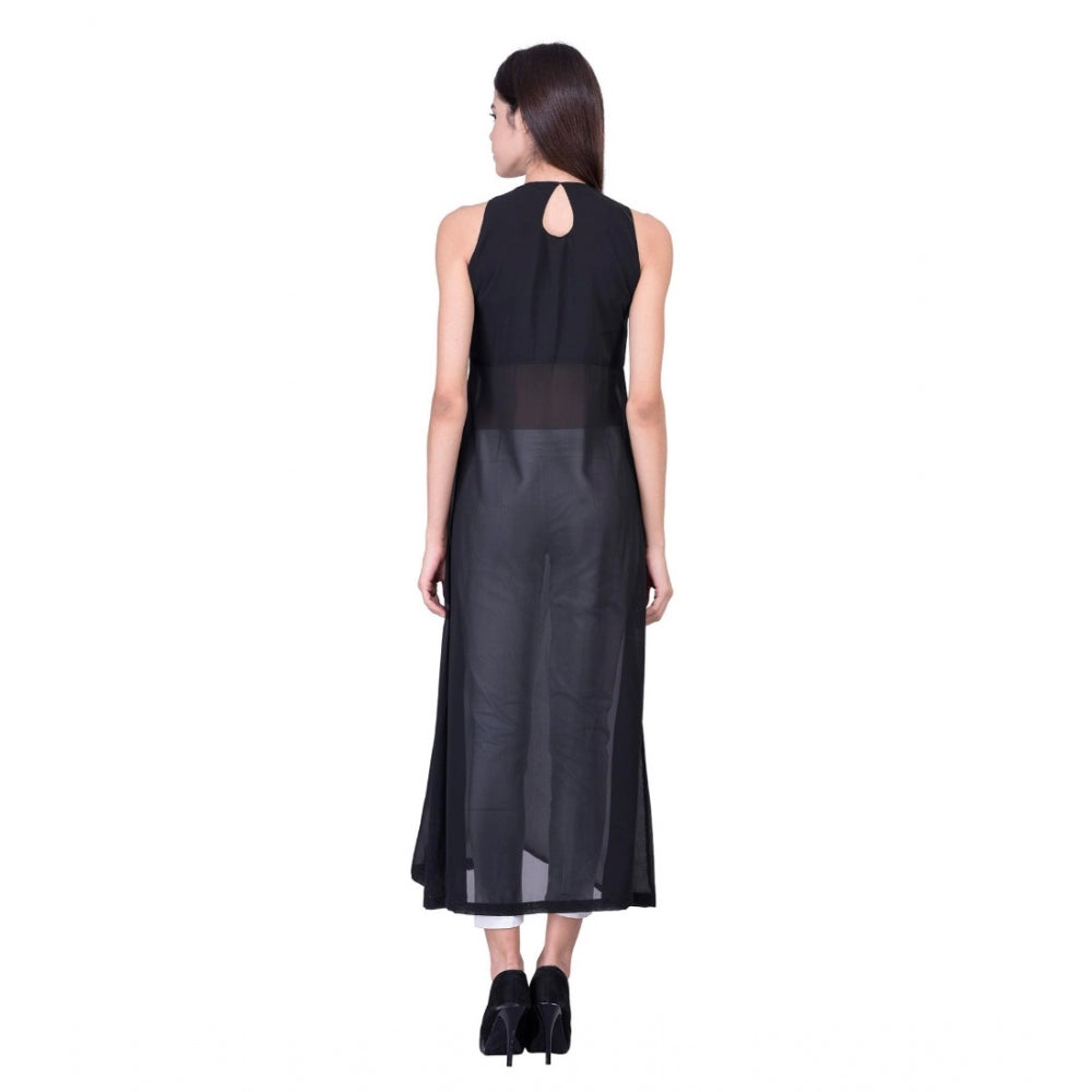 Amfyn Women's Cotton Blend Solid Sleeveless Dress (Black)