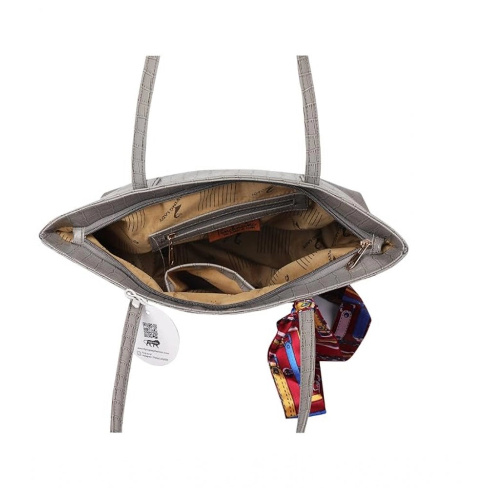 Fashion Women's Polyurethane Textured, Croc Shoulder Bag (Grey)