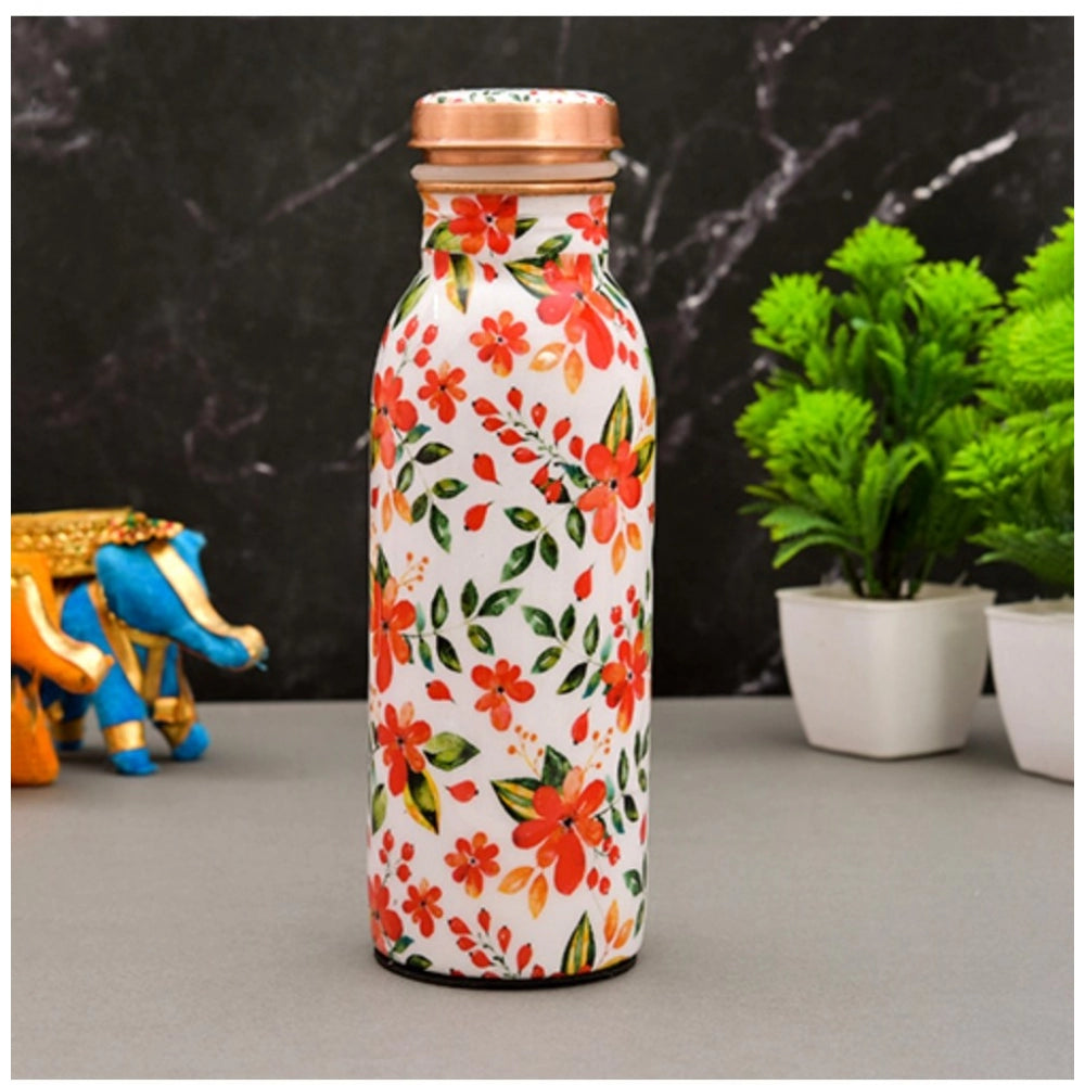 Amfyn Copper Floral Printedwater Bottle 500Ml (White)