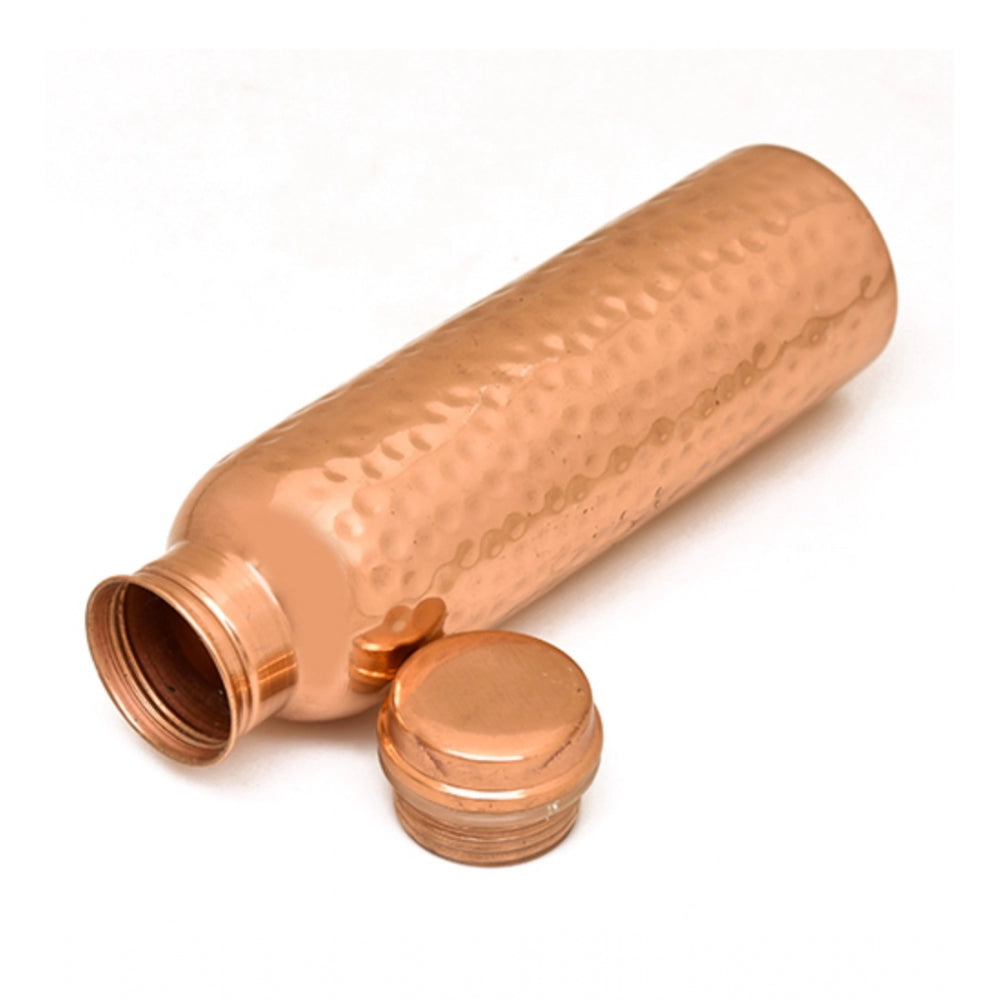 Amfyn Copper 1 Litre Water Bottle With Lacquer Hammered Design (Rose Gold)