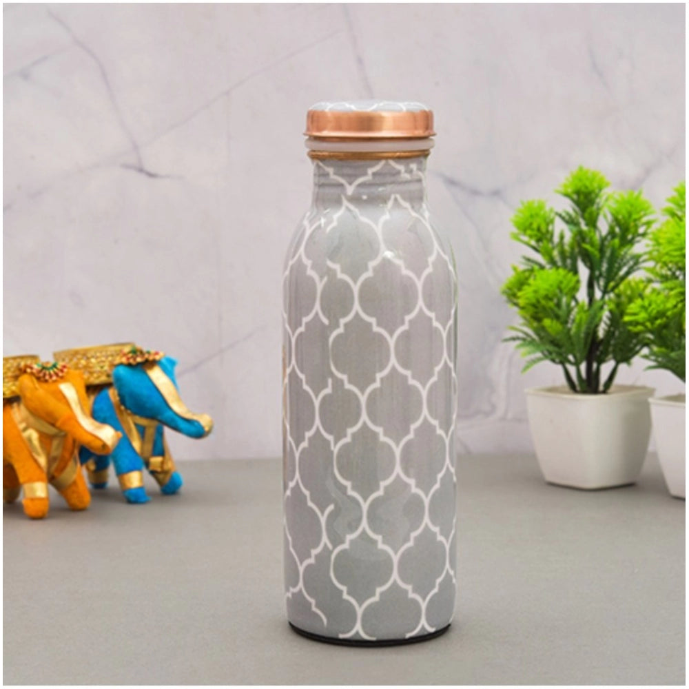 Amfyn Copper Block Printed Water Bottle 500Ml (Grey)