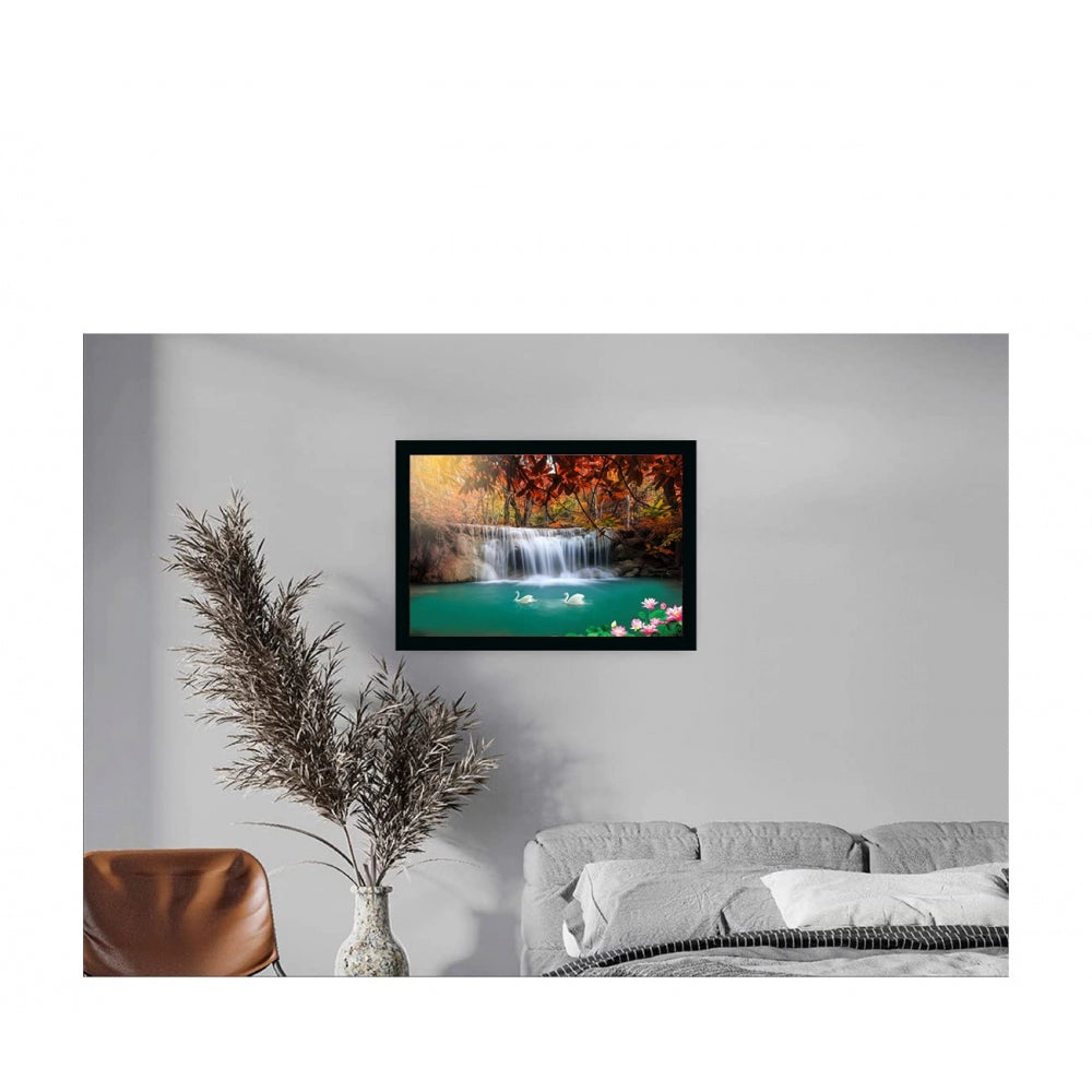 Amfyn Natural Water Fall Painting with Synthetic Photo Frame (Multicolor)