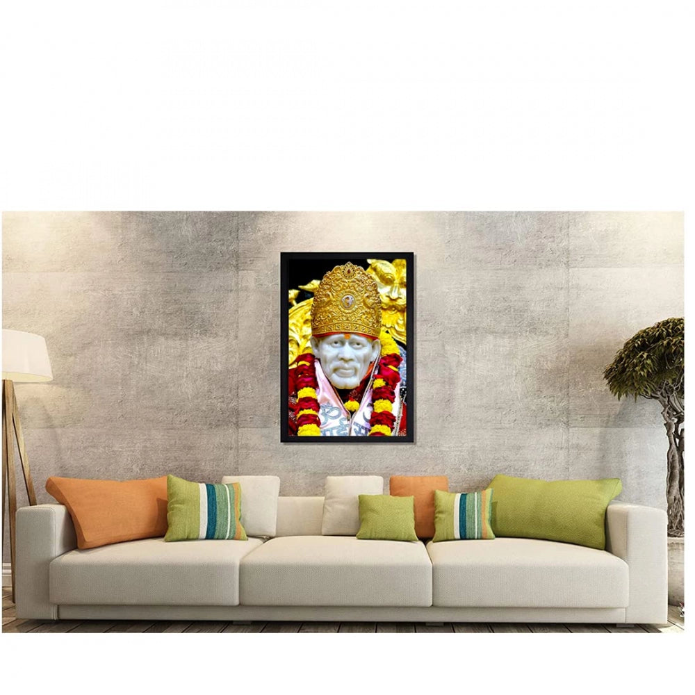 Amfyn Saibaba Painting with Synthetic Photo Frame (Multicolor)