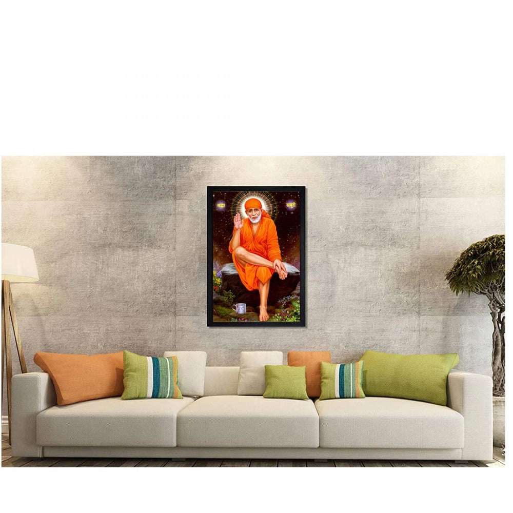 Amfyn Saibaba Painting with Synthetic Photo Frame (Multicolor)