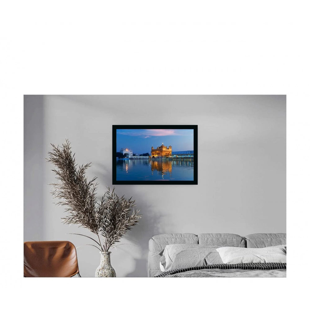 Amfyn Golden Temple Painting with Synthetic Photo Frame (Multicolor)