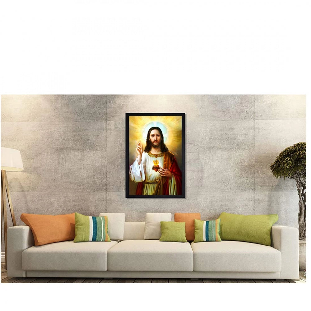 Amfyn Jesus Christ Painting with Synthetic Photo Frame (Multicolor)