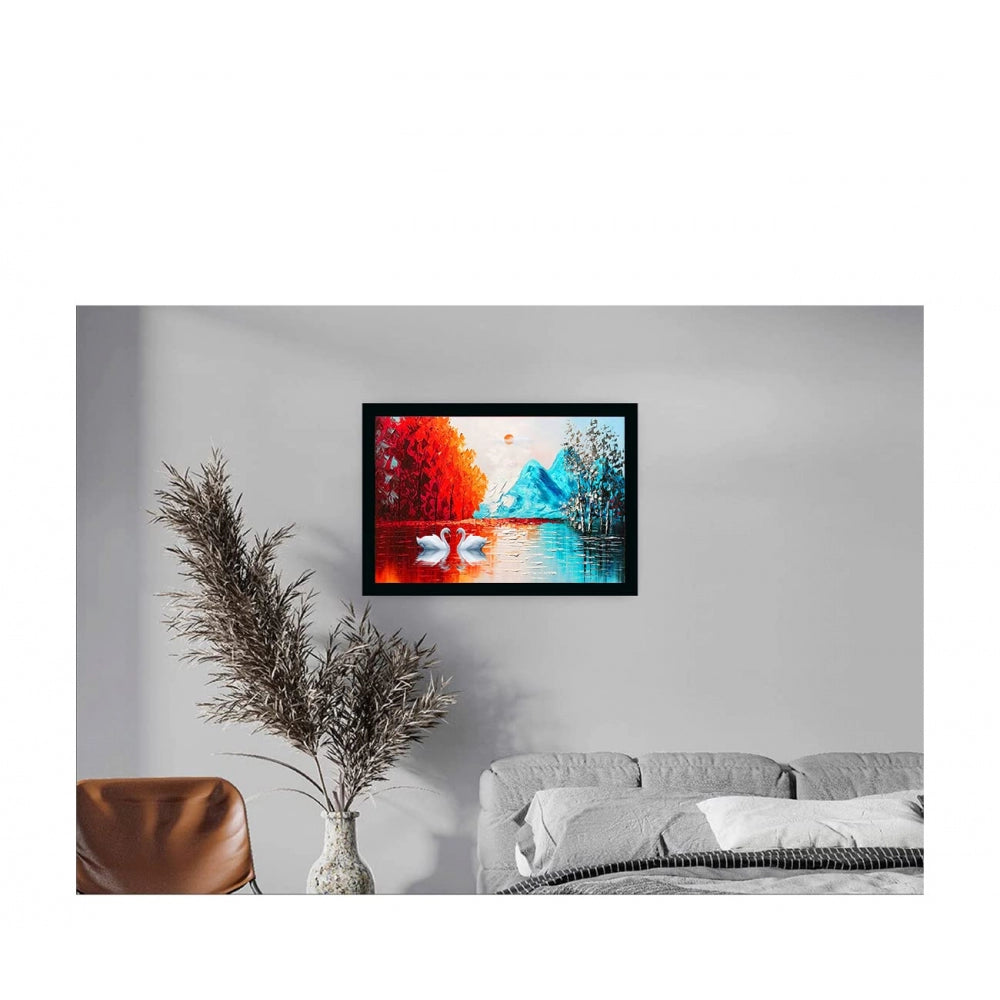 Amfyn Swan Natural Painting with Synthetic Photo Frame (Multicolor)