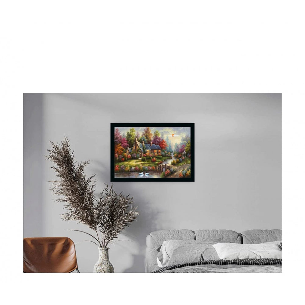 Amfyn Natural Scenery Painting with Synthetic Photo Frame (Multicolor)