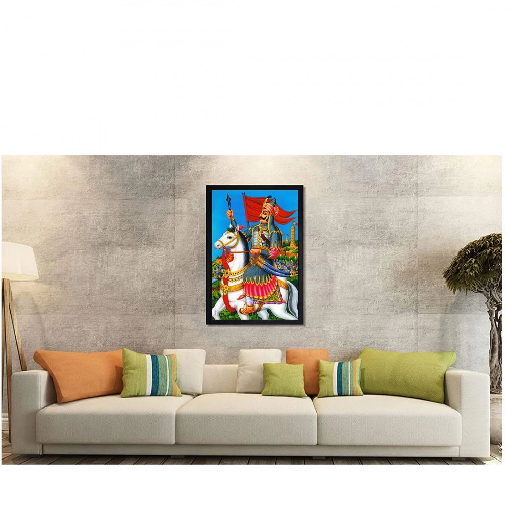 Amfyn Maharana Pratap Painting with Synthetic Photo Frame (Multicolor)