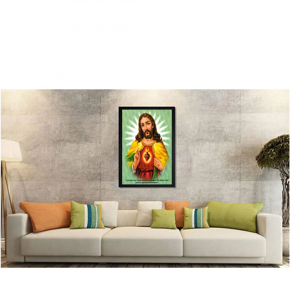 Amfyn Lord Jesus Christ Painting with Synthetic Photo Frame (Multicolor)