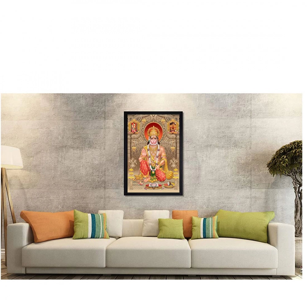 Amfyn Lord Hanuman Ji Painting with Synthetic Photo Frame (Multicolor)