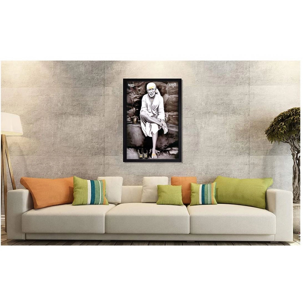 Amfyn Saibaba Painting with Synthetic Photo Frame (Multicolor)