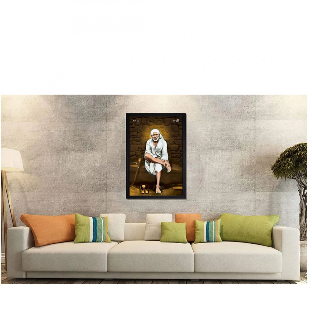 Amfyn Saibaba Painting with Synthetic Photo Frame (Multicolor)