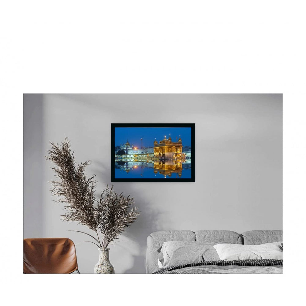 Amfyn Golden Temple Painting with Synthetic Photo Frame (Multicolor)