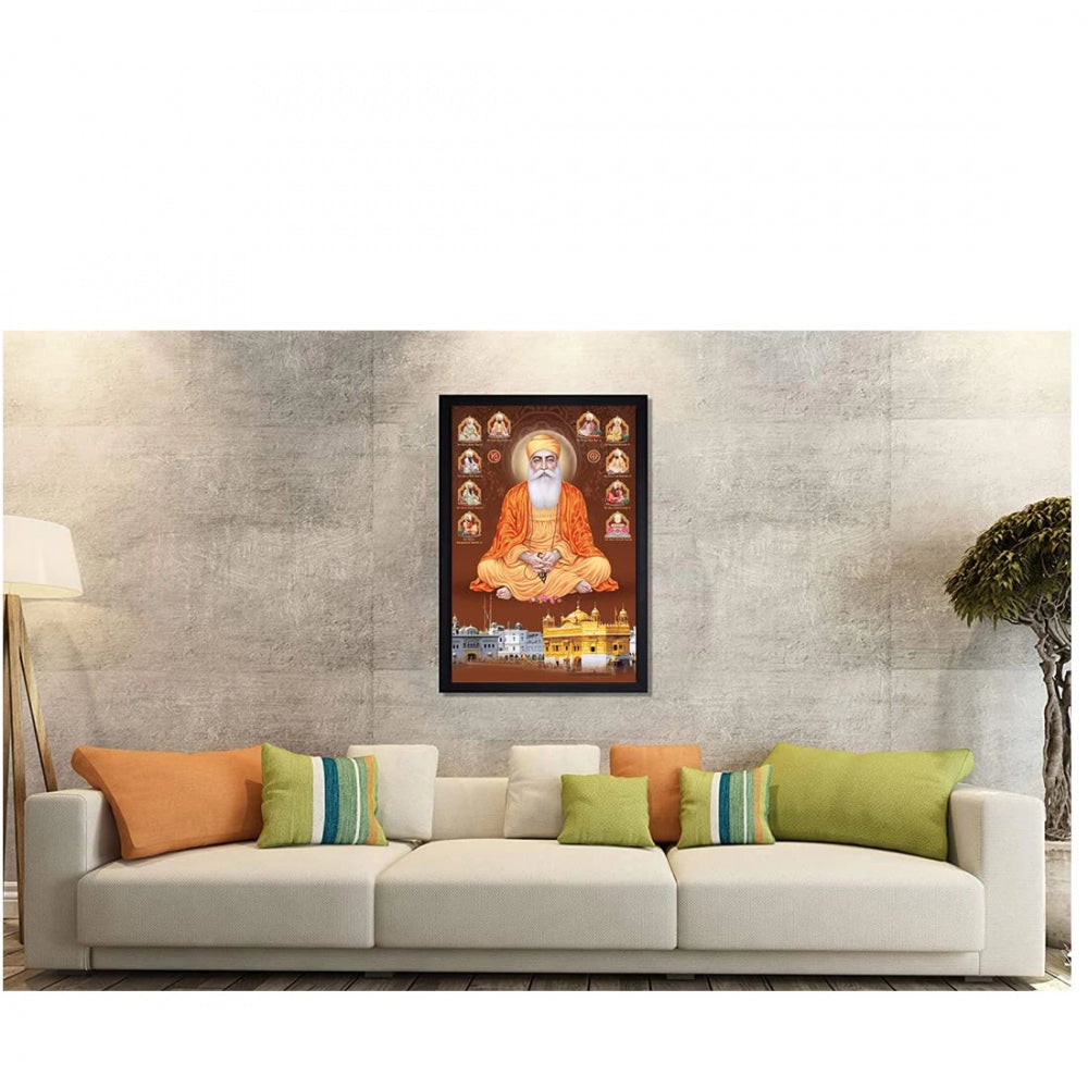 Amfyn Guru Nanak Painting with Synthetic Photo Frame (Multicolor)