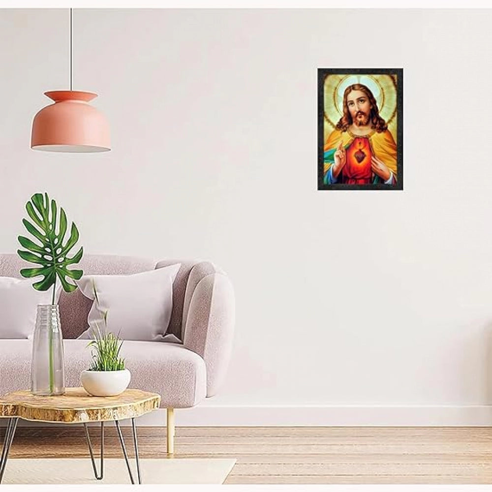 Amfyn Jesus Christ Painting with Synthetic Photo Frame (Multicolor)