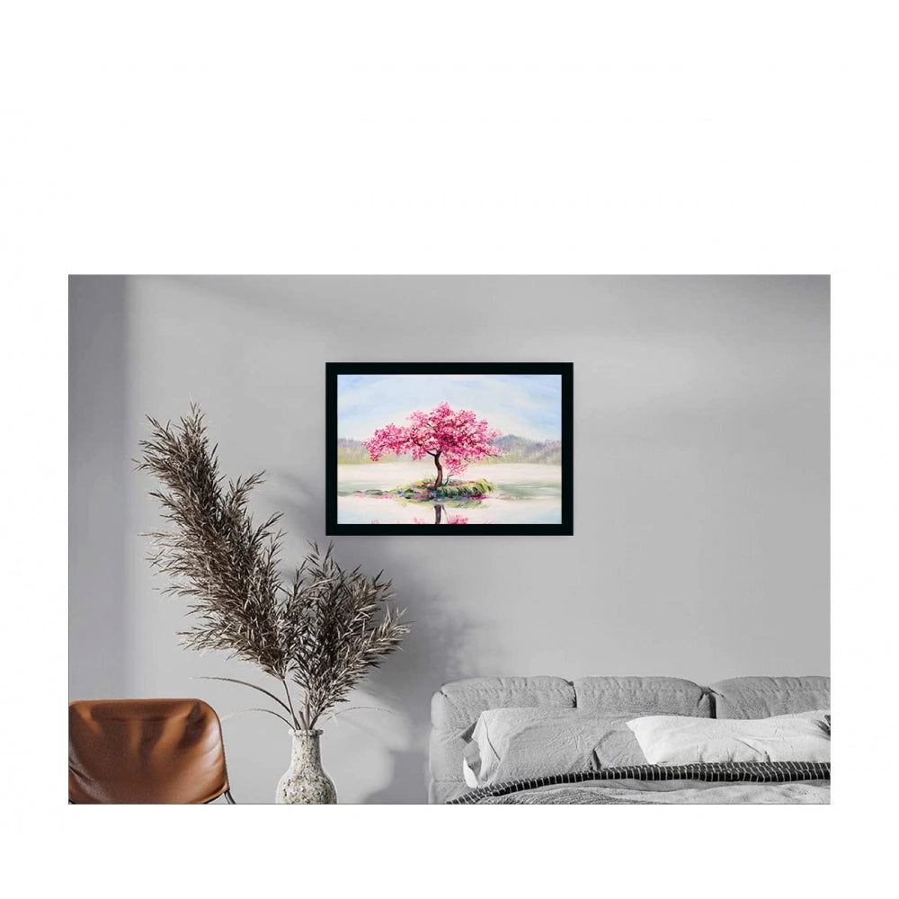 Amfyn Tree Scenery Painting with Synthetic Photo Frame (Multicolor)