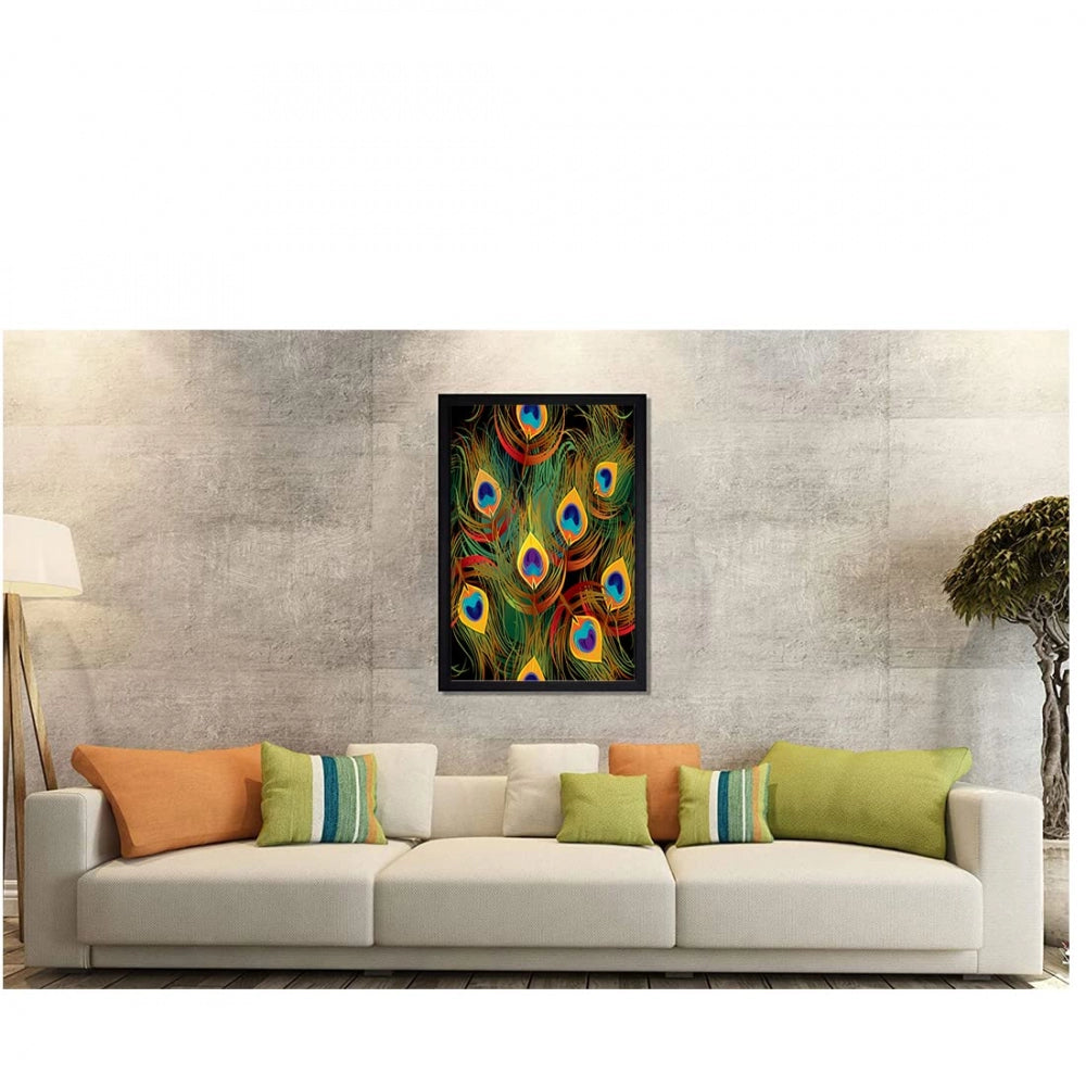 Amfyn Peacock Father Painting with Synthetic Photo Frame (Multicolor)