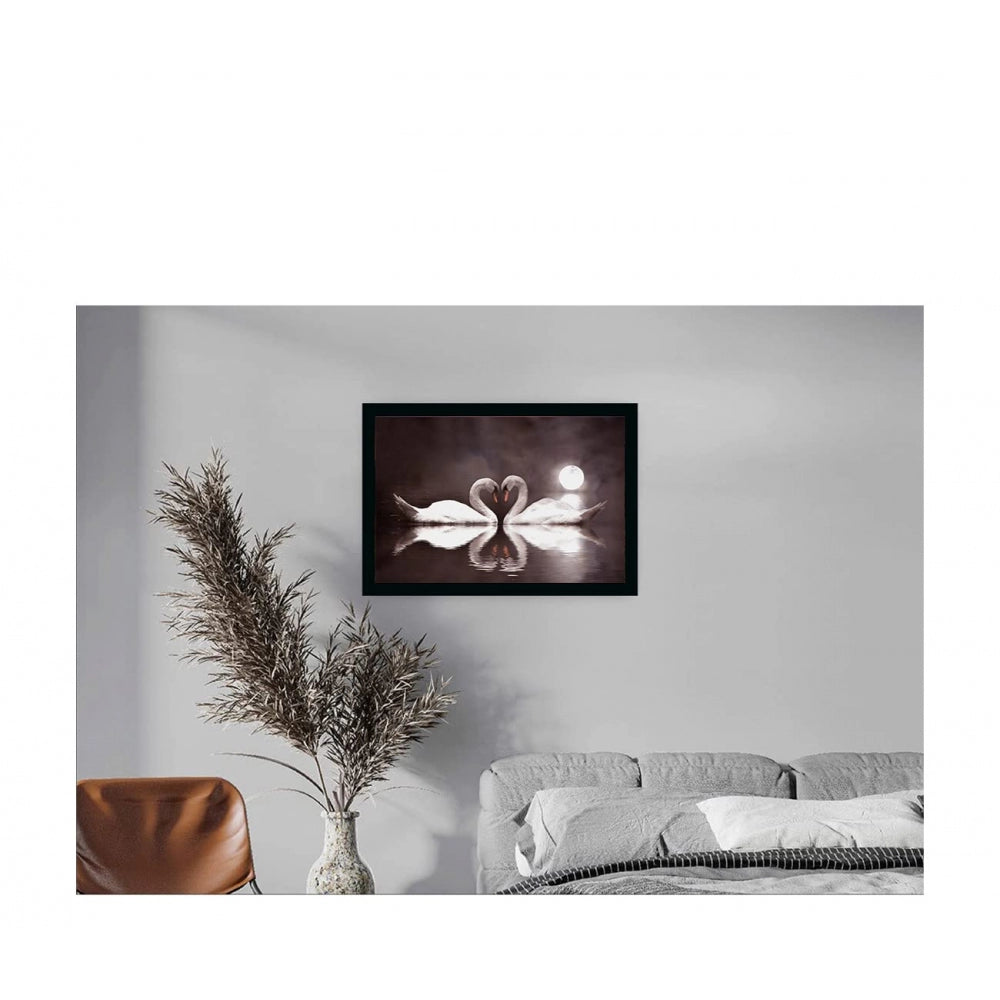 Amfyn Swan Pair Painting with Synthetic Photo Frame (Multicolor)