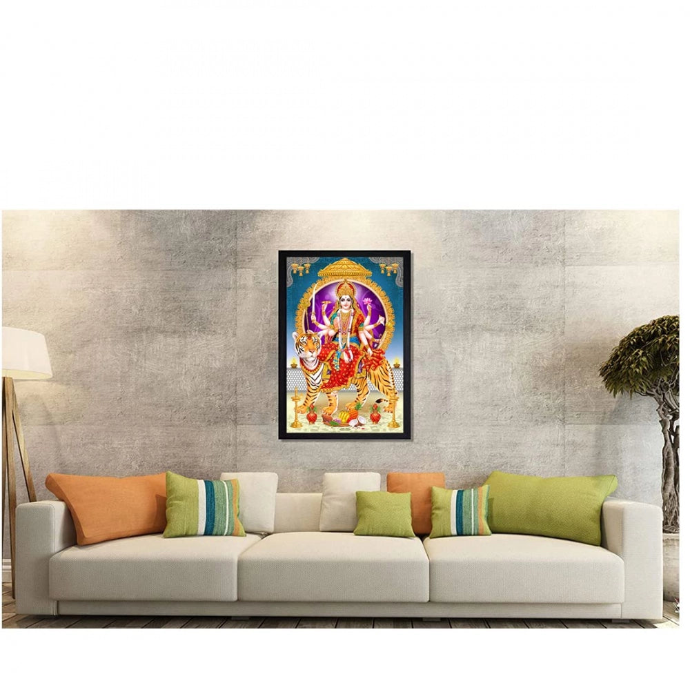 Amfyn Durga Mata Painting with Synthetic Photo Frame (Multicolor)